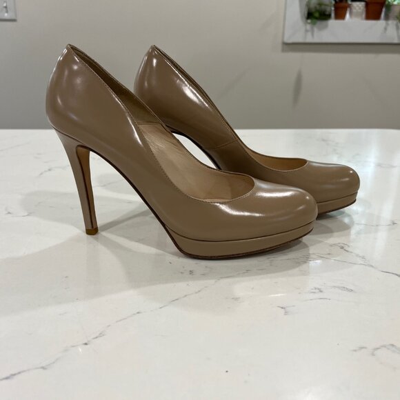 LK BENNET LONDON Sledge Beige Patent Platform Courts size 38.5 or 8.5US - Picture 1 of 12